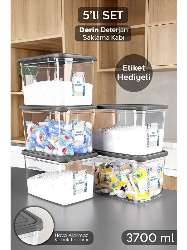 Meleni Home 5'li Etiketli Deterjan Saklama Kutusu 3,7 l