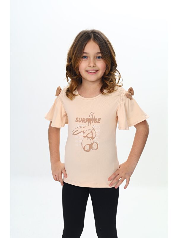 Toontoykids Kız Çocuk Fiyonklu Tavşan Baskılı Tişört