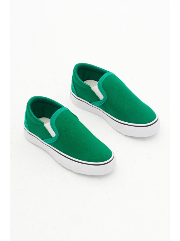 Çocuk Unisex Yeşil Kauçuk Taban Keten Lastikli Spor Ayakkabı - Görsel 3