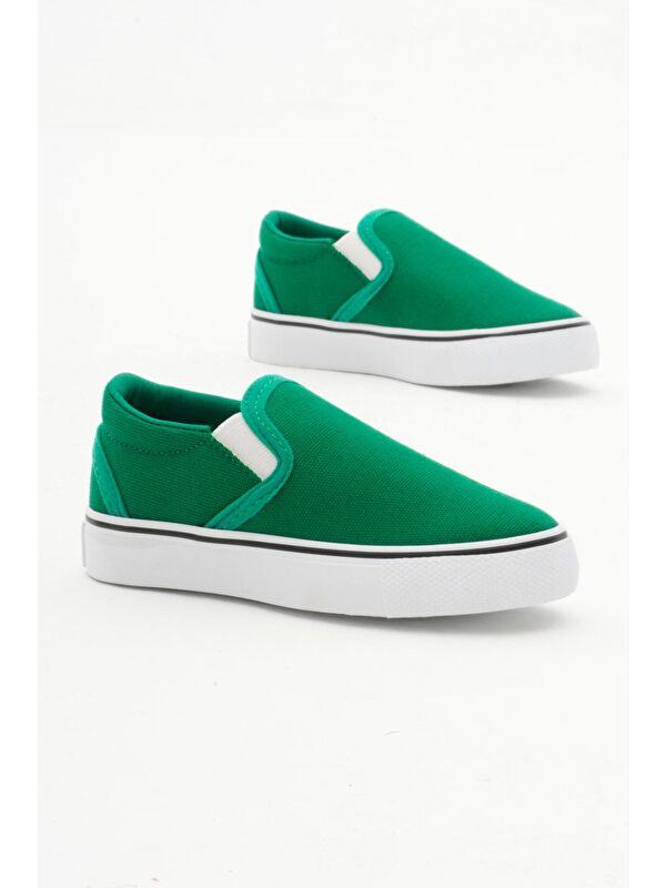 Çocuk Unisex Yeşil Kauçuk Taban Keten Lastikli Spor Ayakkabı - Görsel 4