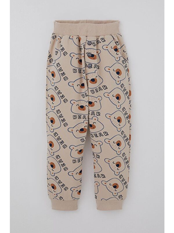 Breeze Erkek Çocuk Eşofman Altı Sevimli Ayıcık Desenli Düğme Aksesuarlı Bej (2-6 Yaş)