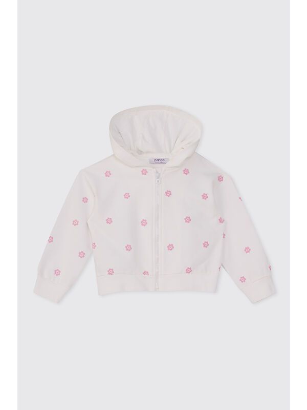 Panço Kız Çocuk Çiçek Baskılı Beyaz Sweatshirt
