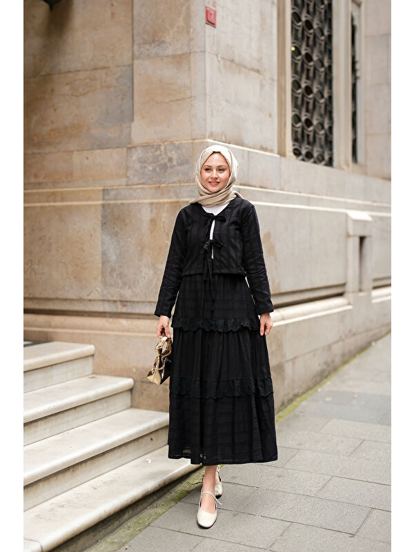 Locco Moda Kadın Önü Kurdale Detay Tesettür ikili Takım Siyah