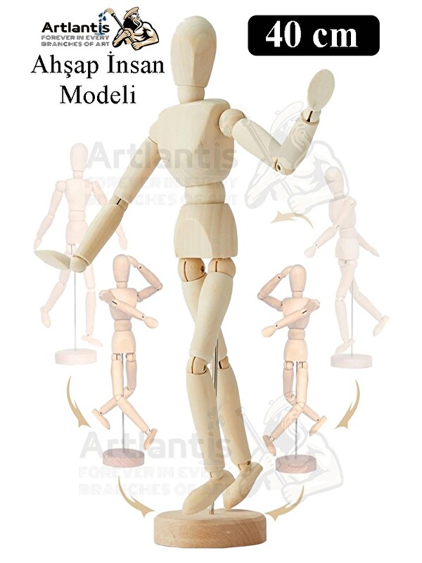 Artlantis Ahşap İnsan Modeli 40 cm 1 Paket Büyük İnsan Figürlü Ahşap Model Manken Resim Ressam Eğitimi Tahta