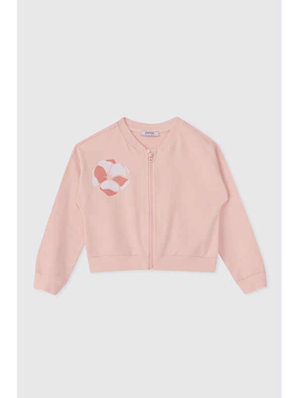 Panço Kız Çocuk Baskılı Pembe Sweashirt