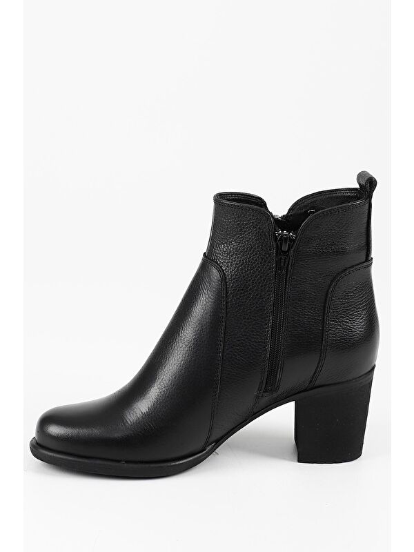 SİYAH Hakiki Deri Yuvarlak Burun Topuklu Kauçuk Taban Fermuarlı Püsküllü Kadın Günlük Bot 10406 - Görsel 7