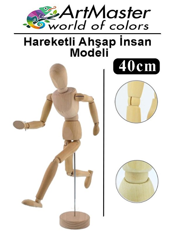 artmaster Ahşap İnsan Modeli 40 cm 1 Paket Büyük İnsan Figürlü Ahşap Model Manken Resim Ressam Eğitimi Tahta