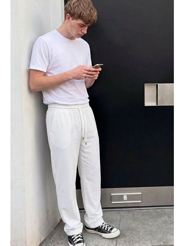 Comstar Erkek Comfort Fit Bol Paça Beyaz Baggy Pantolon