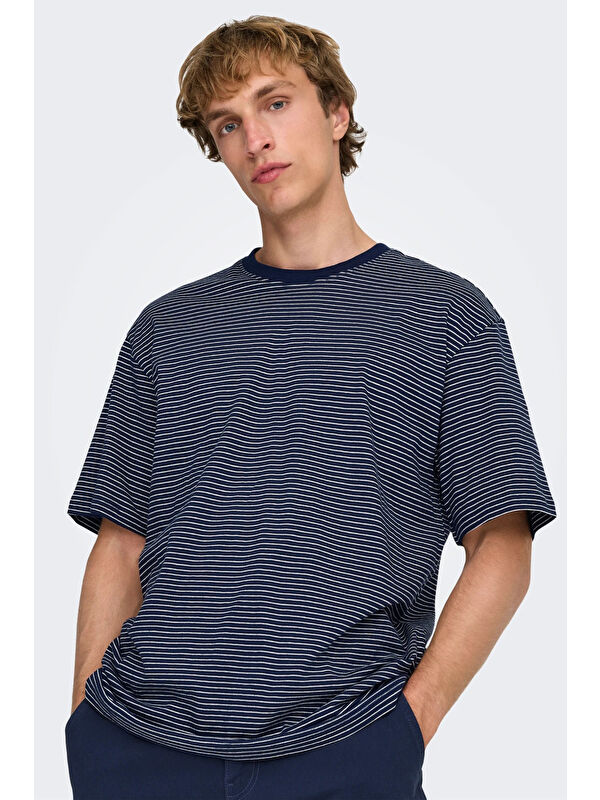 Only&Sons Onsfred Pamuklu Relaxed Fit Çizgili Bisiklet Yaka T Shirt 22036384
