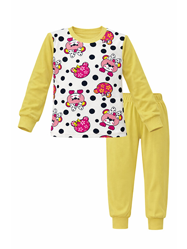 Remsa Kız Çocuk Pamuklu Desenli Pijama Takımı 6068-12 Sarı01