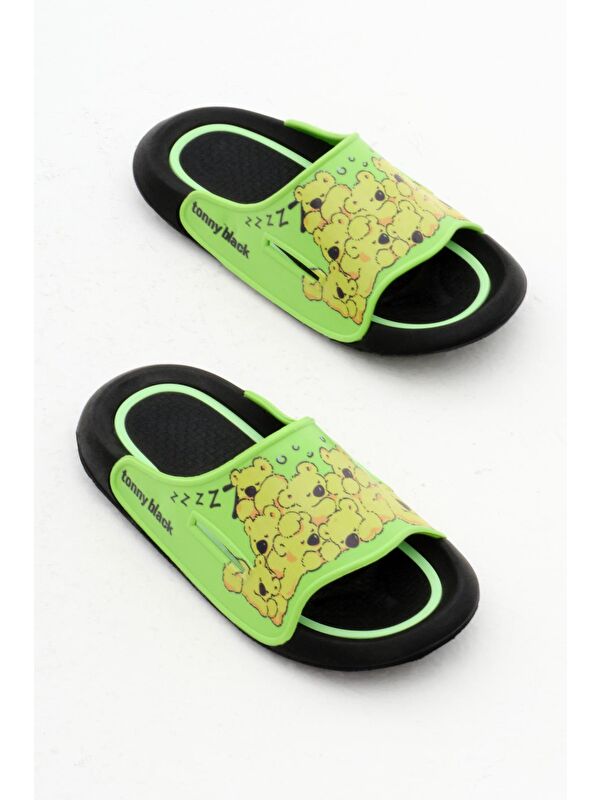 Çocuk Unisex Yeşil Ayıcık Desenli Poli Taban Terlik - Görsel 5