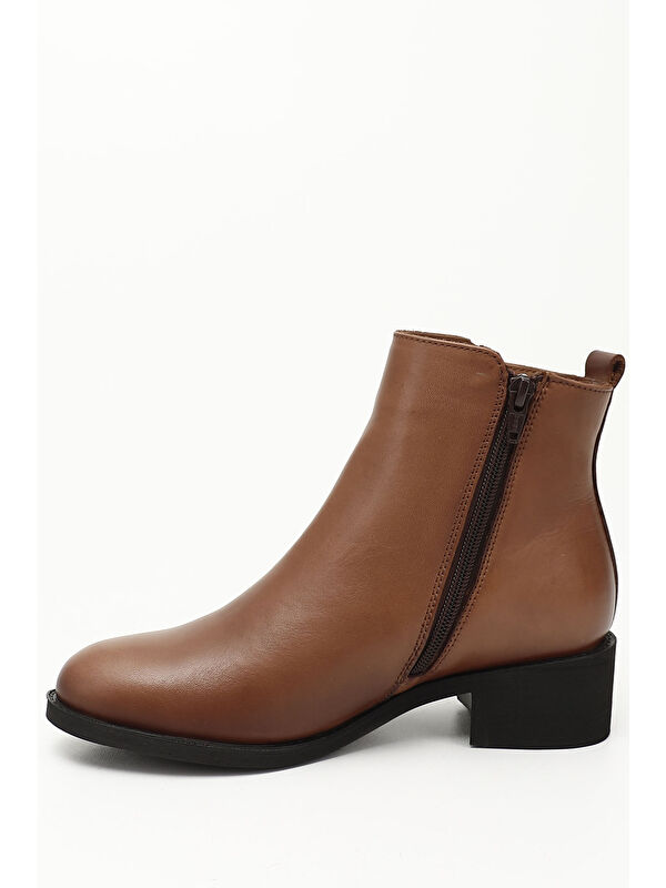 TABA Hakiki Deri Yuvarlak Burunlu Topuklu Fermuarlı Kadın Günlük Bot 52492 - Görsel 4