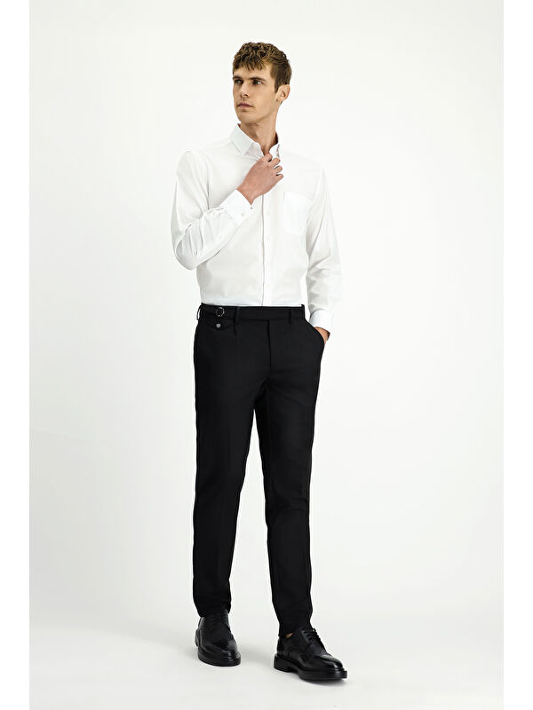 Kiğılı Slim Fit Dar Kesim Elastanlı Desenli Tokalı Pileli Klasik Kumaş Pantolon