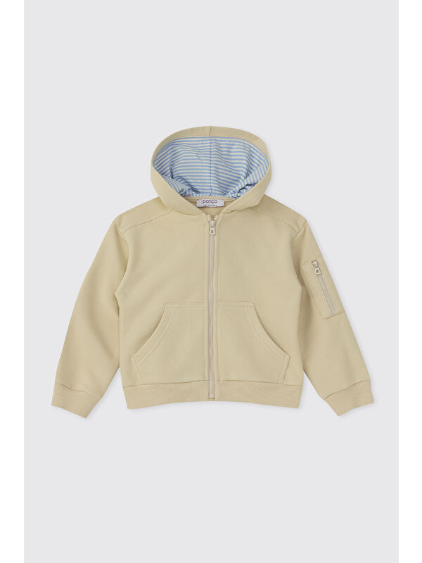 Panço Erkek Çocuk Fermuarlı Bej Sweatshirt