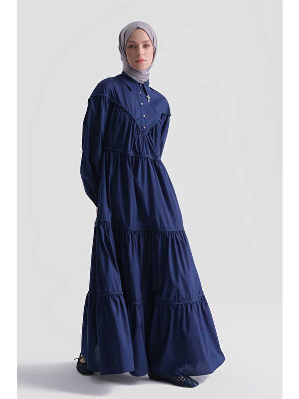 ARMİNE Oversize Katlı Elbise Lacivert