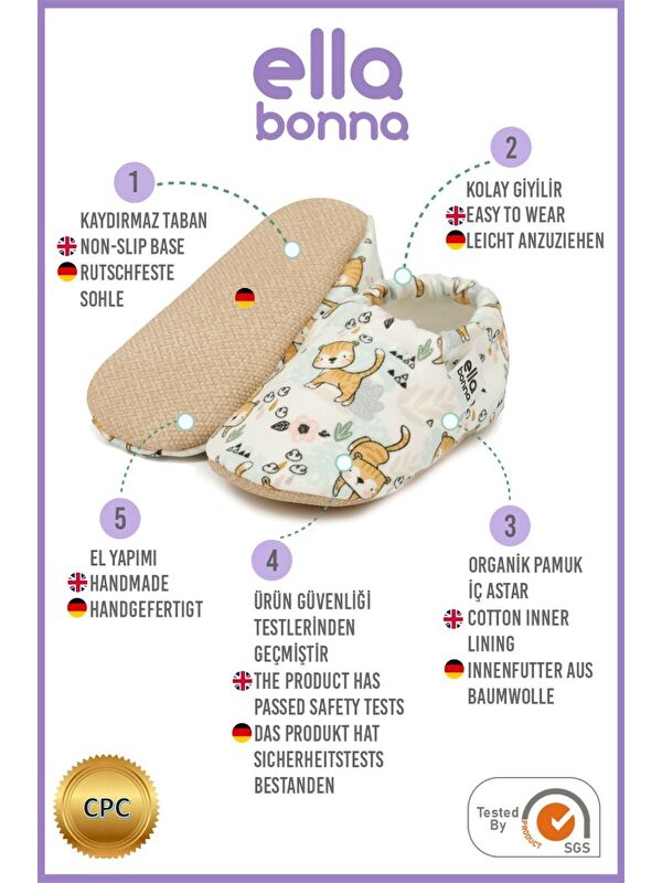 Desenli Bebek Patiği, Kaydırmaz Taban, Ev Kreş Ayakkabısı Panduf - Görsel 4