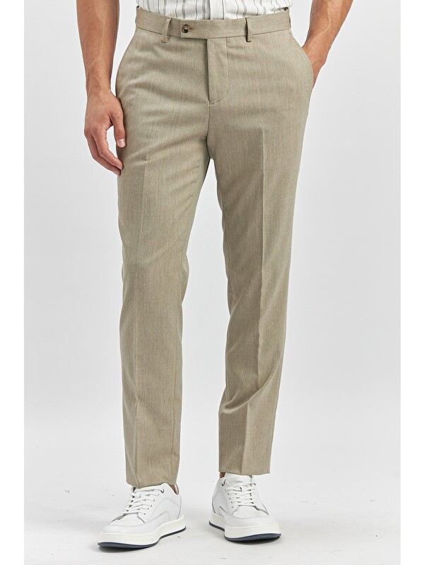 İMZA Bej Esnek Yandan Cepli Slim Fit Classic Erkek Pantolon 1003240165