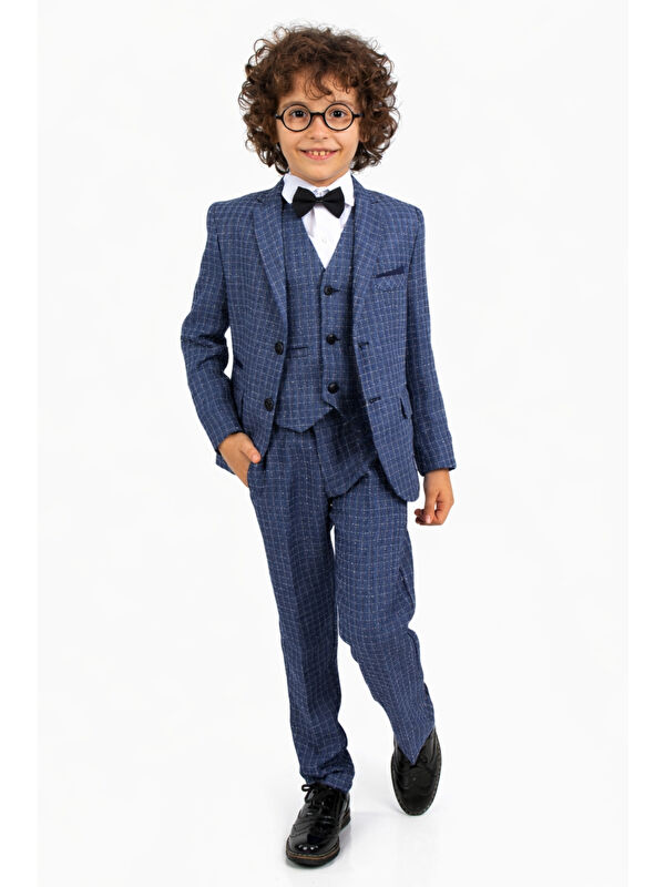 Ahengim Erkek Çocuk Slim Fit Dokulu Çizgili Klasik Takım Elbise Ak197-198