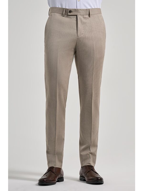 İMZA Bej Esnek Yandan Cepli Slim Fit Classic Erkek Pantolon 1003250160