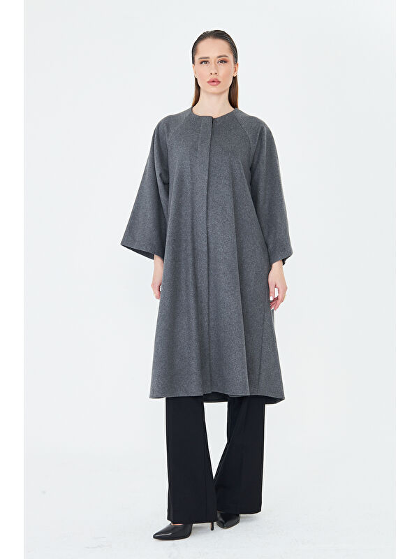 Comstar Kadın Trend Oversize Uzun Kol Füme Kaşe Panço