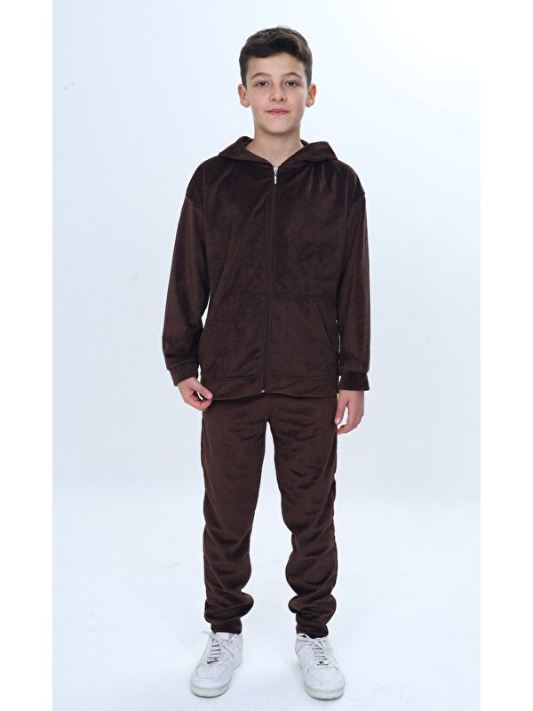 Toontoykids Erkek Çocuk 2'li Takım Kapüşonlu Fermuarlı Sweatshirt & Beli Paçası Lastikli Jogger Eşofman Altı - K
