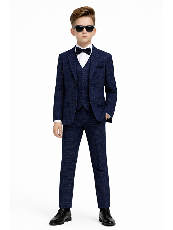 Ahengim Erkek Çocuk Slim Fit Dokulu Çizgili Klasik Takım Elbise Ak197-198