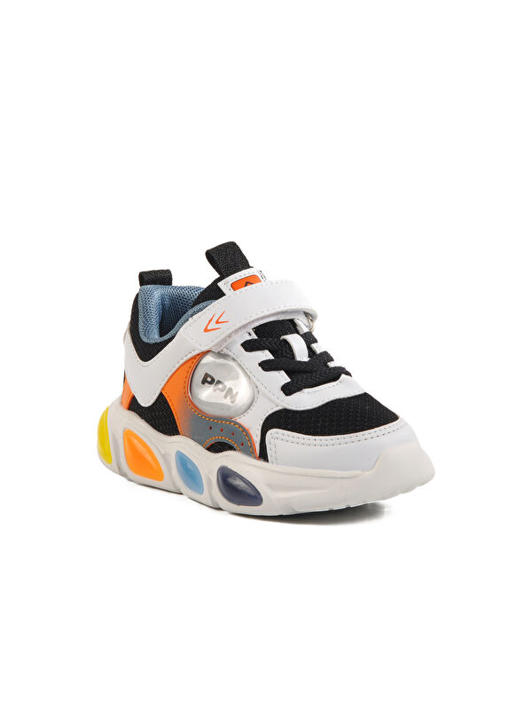Beyaz Turuncu Cırtlı Işıklı Hafif Unisex Çocuk Spor Ayakkabı 1901 P - Görsel 4
