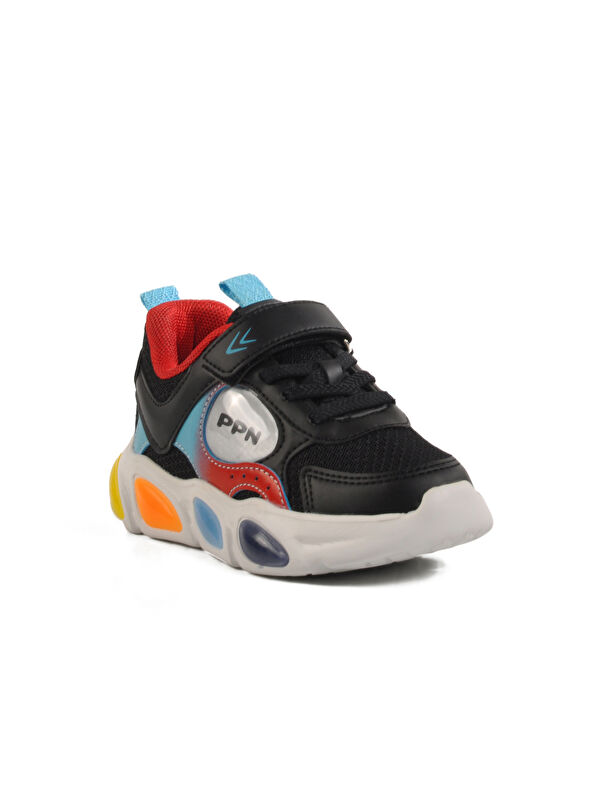Siyah Cırtlı Işıklı Hafif Unisex Çocuk Spor Ayakkabı 1901 P - Görsel 4