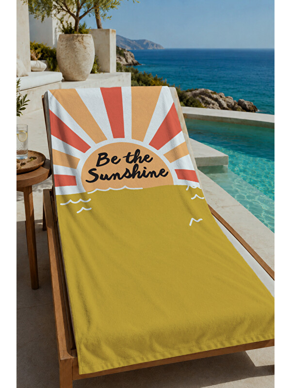 Milbay Grup Hardal Turuncu Be The Sunshine Güneş Desenli 70x150 cm Dijital Baskılı Plaj ve Banyo Havlusu