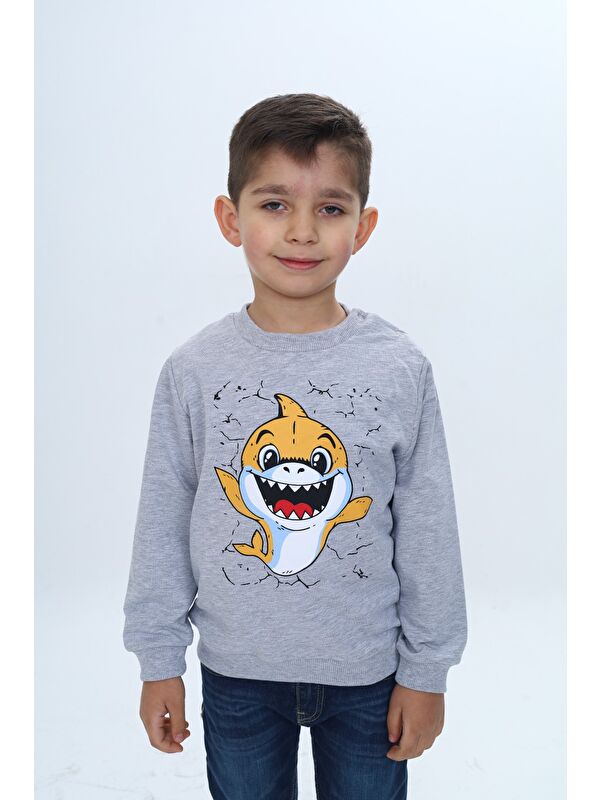 Toontoykids Erkek Çocuk Çıtçıtlı Köpek Balığı Baskılı Sweatshirt