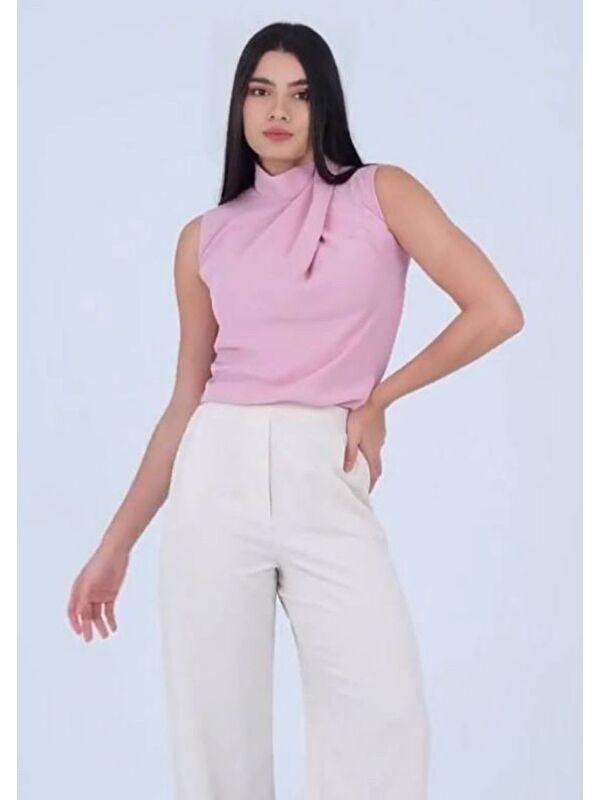 Pera Moda Pembe Boğazlı İç Göstermeyen Sıfır Kol Kadın Gömleği - S000398284-20024