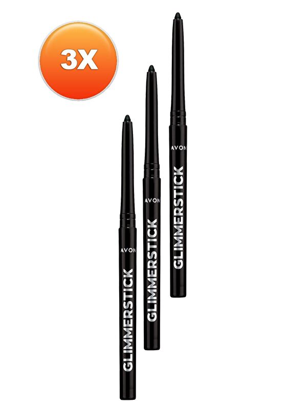 AVON Glimmersticks Asansörlü Açılıp Kapanabilen Göz Kalemi Blackest Black Üçlü Set