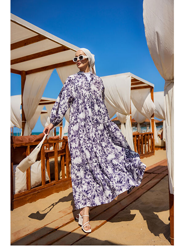 Locco Moda Kadın Bulut Desen Elbise Mor