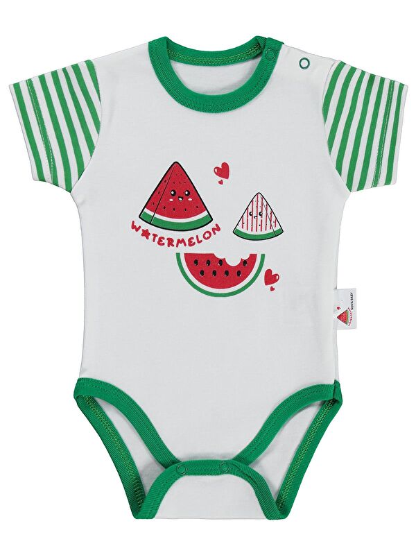 Nova Baby Karpuz Kokulu Kısa Kol 1-9 Ay Çıtçıtlı Badi - Ekru