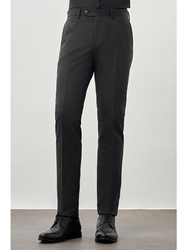 İMZA Koyu Antrasit Esnek Yandan Cepli Slim Fit Classic Erkek Pantolon 1003245209
