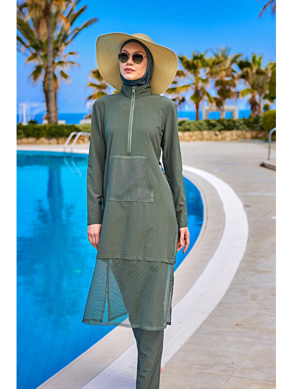 Marina Tam Kapalı Tesettür Mayo M2508-3 Haki