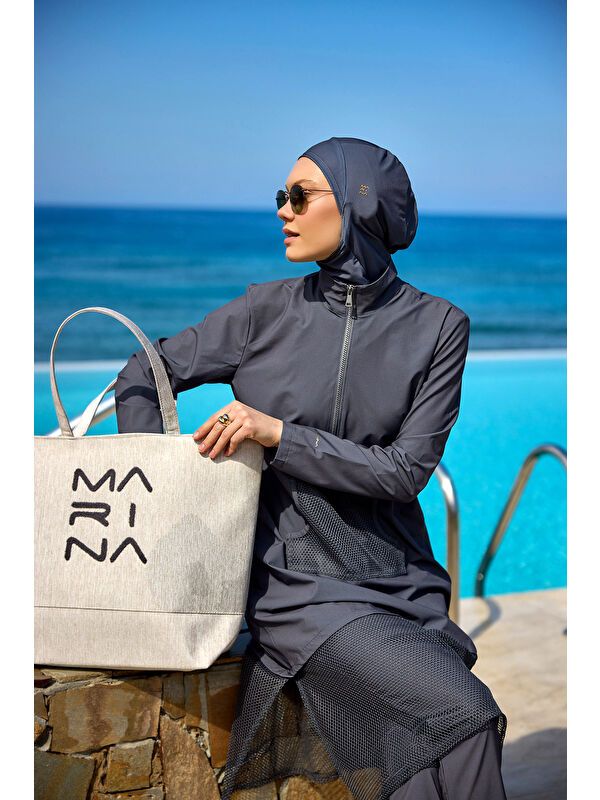 Marina Tam Kapalı Tesettür Mayo M2508-4 Füme