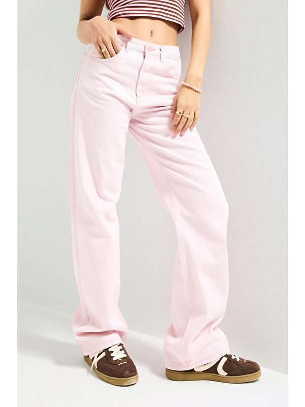 It's Basic Kadın Pembe 3s6-98 Loose Fit Orta Bel %100 Pamuk Denim Jean