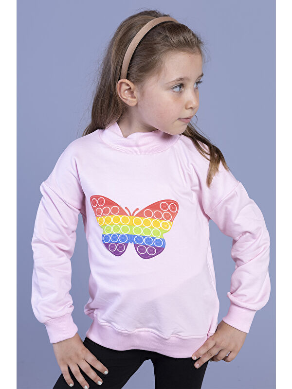 Toontoykids Kız Çocuk Pamuklu Balıkçı Yaka Popıt Desenli Sweatshirt