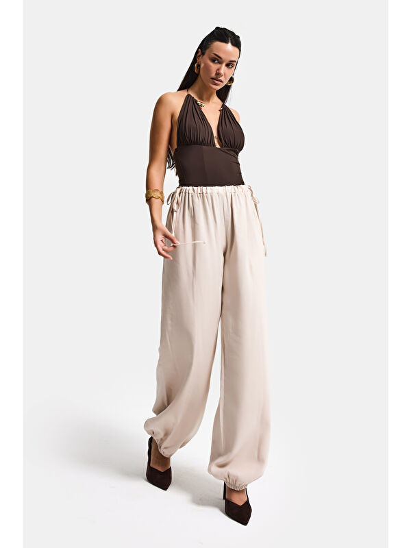It's Basic Kadın Bej s6-106 Baggy Jogger Fit Bol Kesim Pantolon