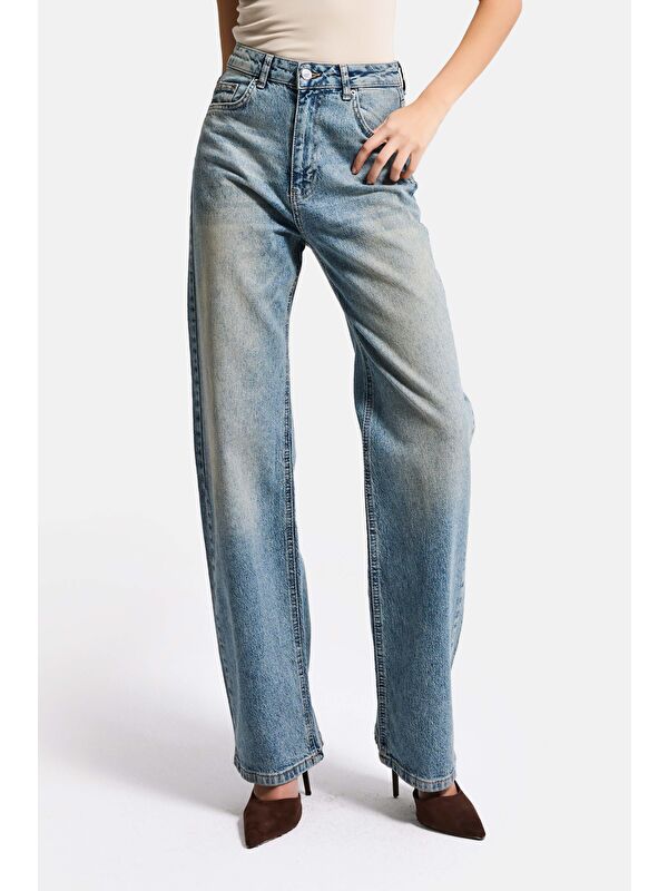 It's Basic Kadın T.Kot Rengi 4s6-32 Straight Fit Yüksek Bel Komfort Kumaş Denim Jean