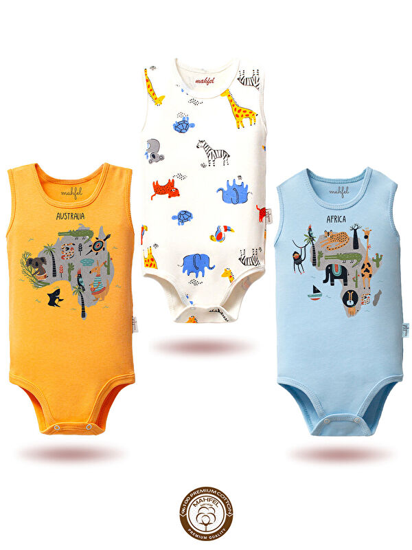 Mahfel %100 Pamuklu 3'lü Atlet Çıtçıtlı Bebek Body Zıbın 492-493