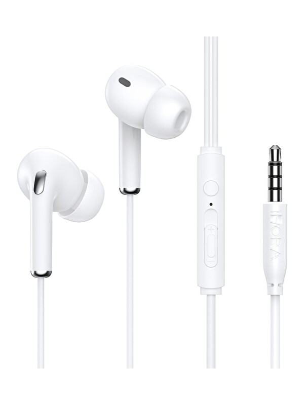 Oglo AUT123 3.5mm Kulak İçi Kablolu Kulaklık JS001 - Ergonomik Tasarım - Mikrofonlu - Beyaz