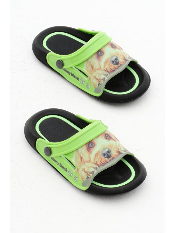Erkek Çocuk Yeşil Köpek Desenli Poli Taban Terlik - Görsel 5
