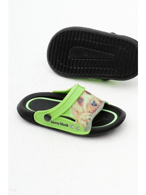 Erkek Çocuk Yeşil Köpek Desenli Poli Taban Terlik - Görsel 6