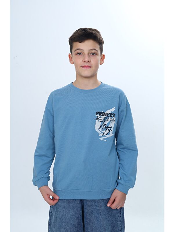 Toontoykids Erkek Çocuk Bisiklet Yaka Beli Eteği Lastik Baskılı Sweatshirt 24957