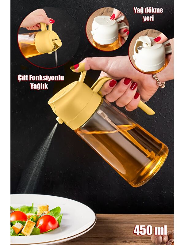 Porsima ALK-3157 Çok Amaçlı Cam Sprey Şişe -Yağdanlık Limon Sirke Sos Püskürtücü, Sızdırmaz Yağdanlık Sarı