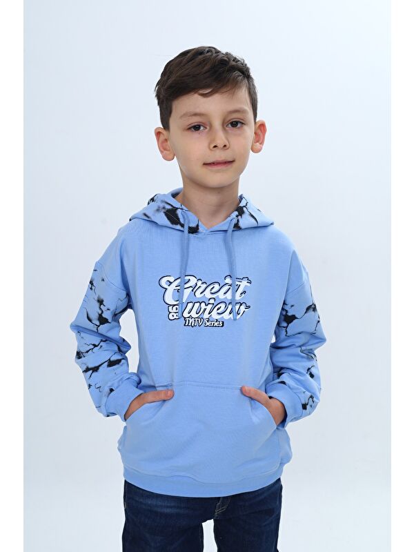 Toontoykids Erkek Çocuk Oversize Kapüşonlu Cepli Düşük Omuz Baskılı Sweatshirt - 2 İplik 24958