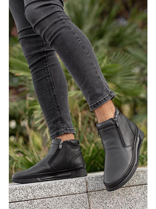 D472 Su Ve Soğuk Geçirmez Kürklü Ortopedik Hakiki Deri Erkek Bot - Görsel 4