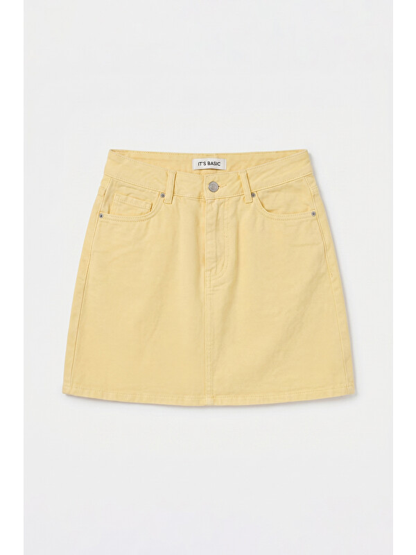 It's Basic Kadın Sarı 6s6-108 Straight Mini Denim Etek